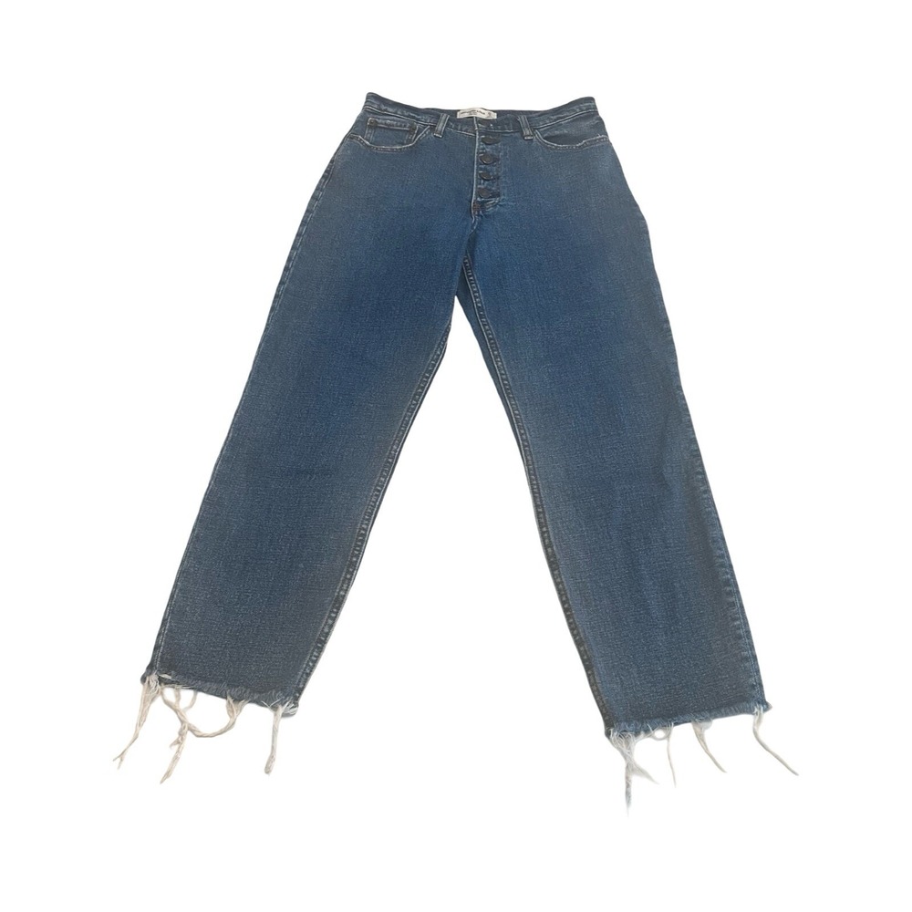 Abercrombie & Fitch The Mom High Rise Button Fly Raw Hem Jeans‎ Blue 27/4R